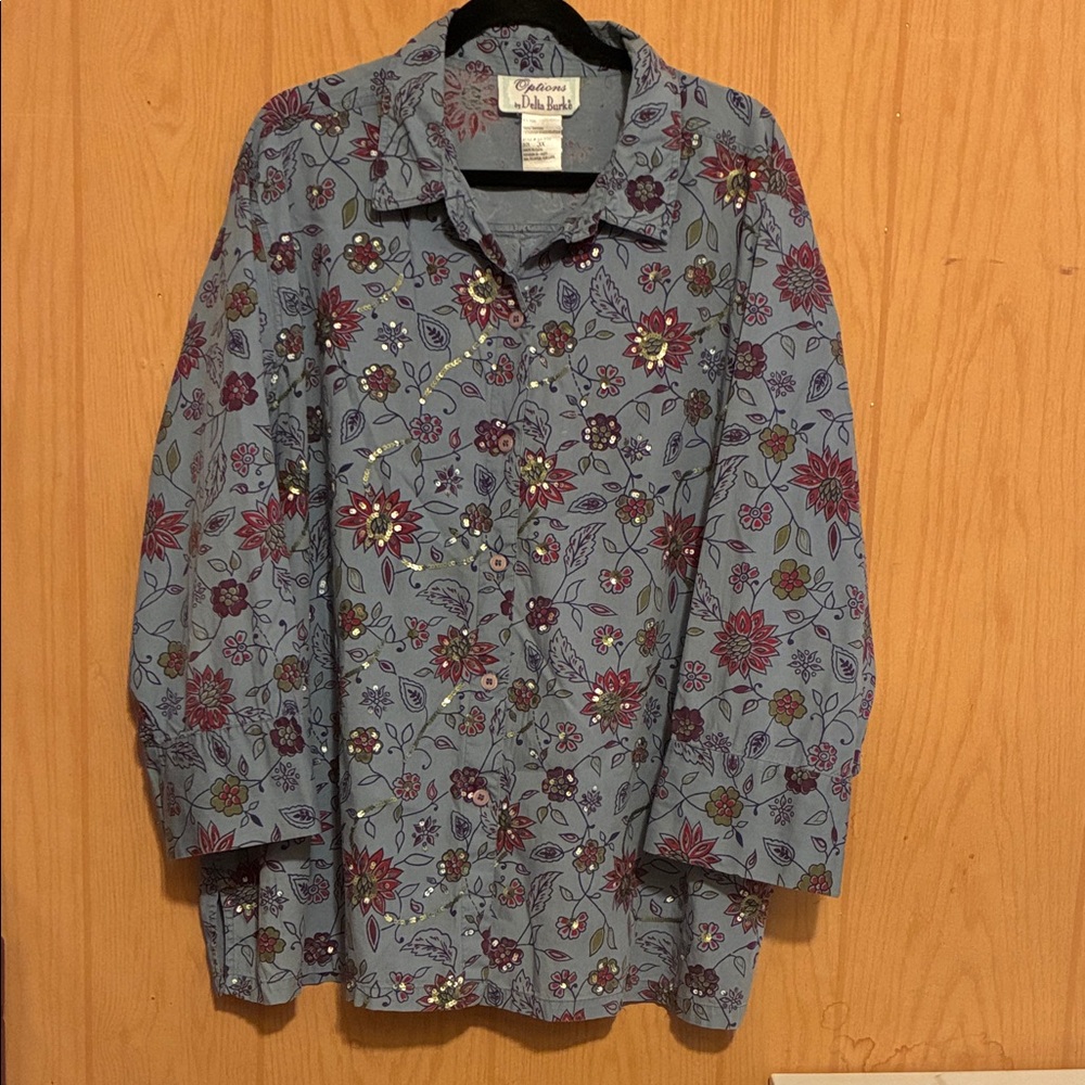 Delta Burke Purple Floral Blouse